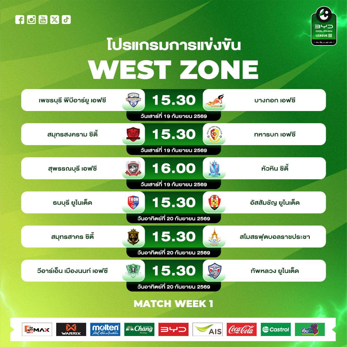  ไทยลีก 3 เปิดฤดูกาล 2026/27 วันเสาร์ที่ 19 กันยายนนี้ 
